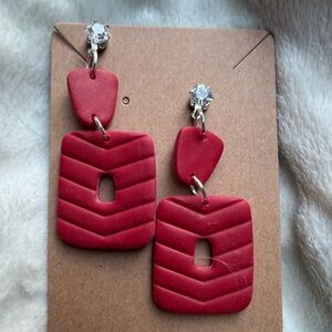 Elegant Red Geometric Handmade Polymer Clay Earrings